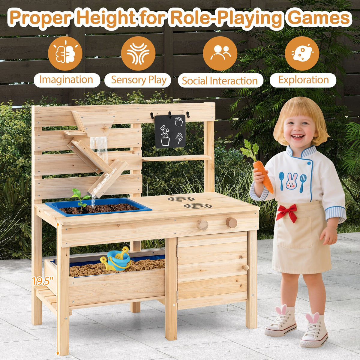 Outdoor Play Pretend Kitchen with Detachable Sandbox and Removable Sink-Natural view 9