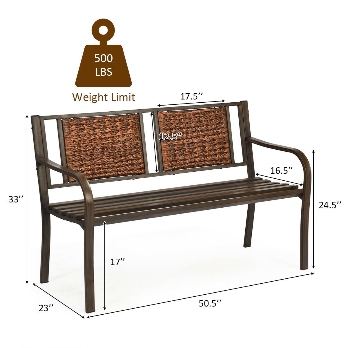 Outdoor Porch Furniture Patio Garden Bench Steel Frame Rattan view 4