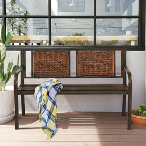 Outdoor Porch Furniture Patio Garden Bench Steel Frame Rattan view 6