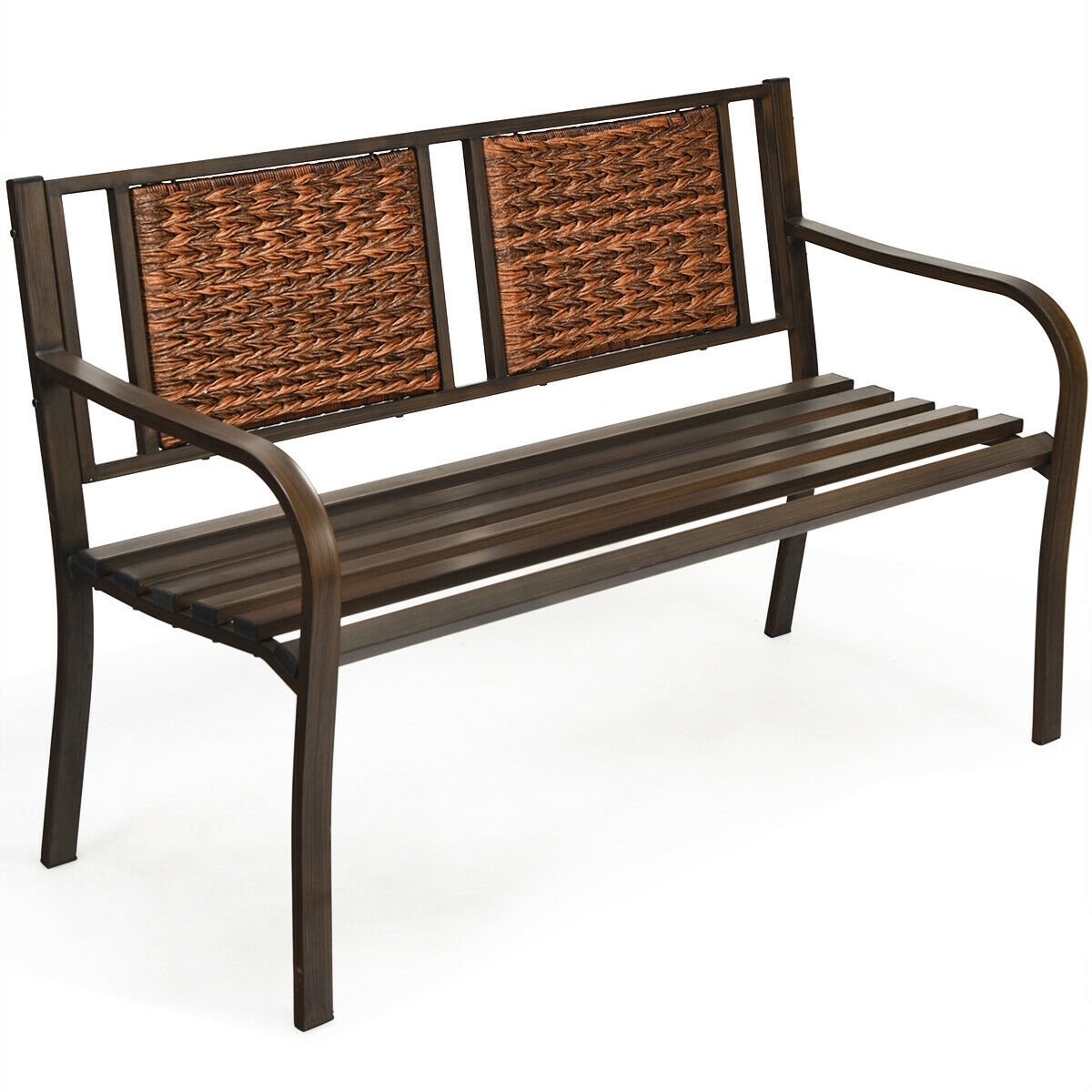 Outdoor Porch Furniture Patio Garden Bench Steel Frame Rattan view 8