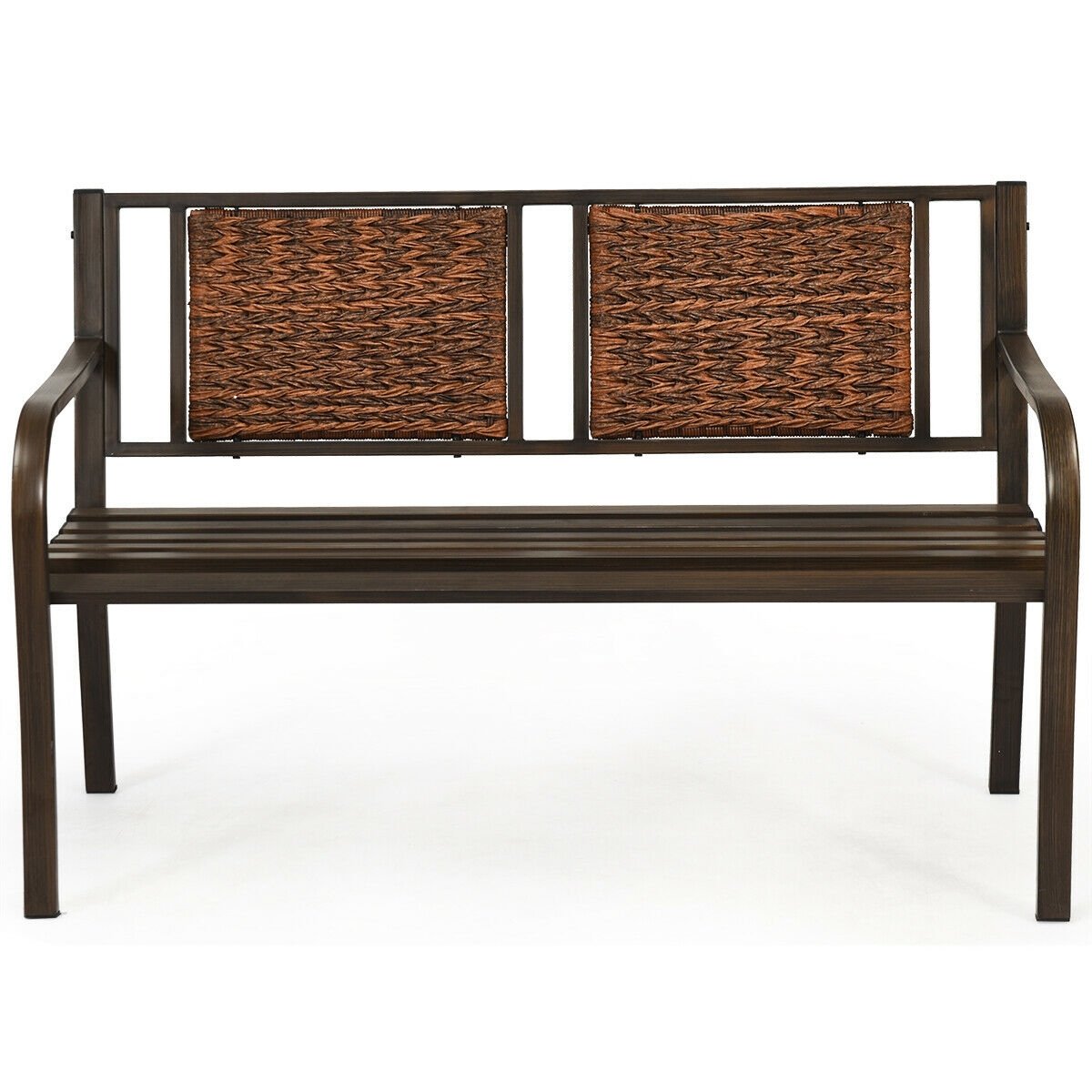 Outdoor Porch Furniture Patio Garden Bench Steel Frame Rattan view 9