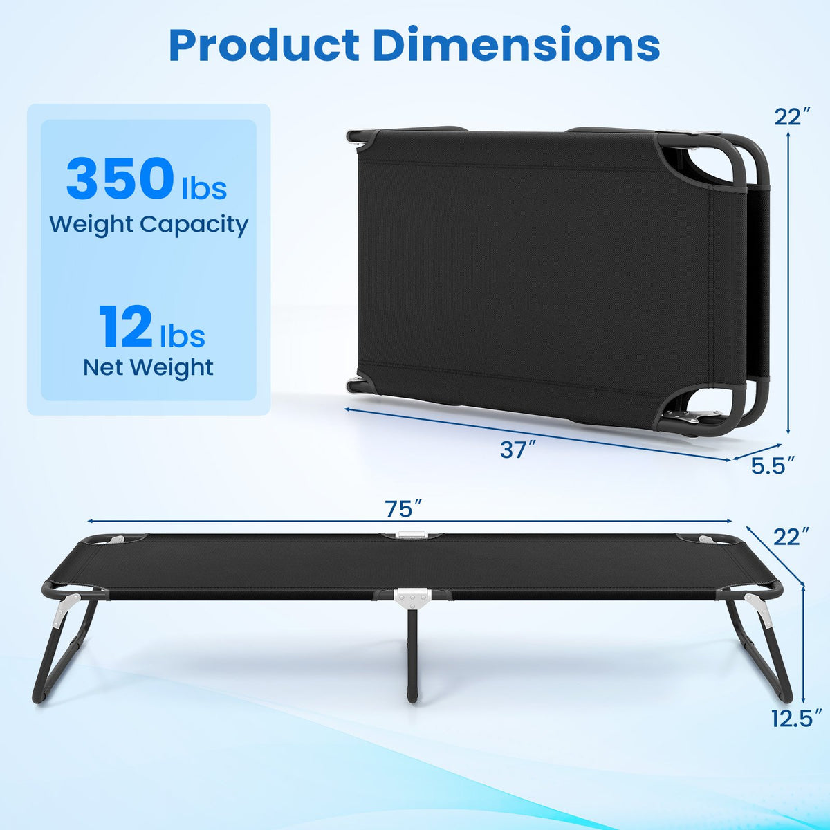 Outdoor Portable Folding Camping Bed for Sleeping Hiking Travel-Black view 5