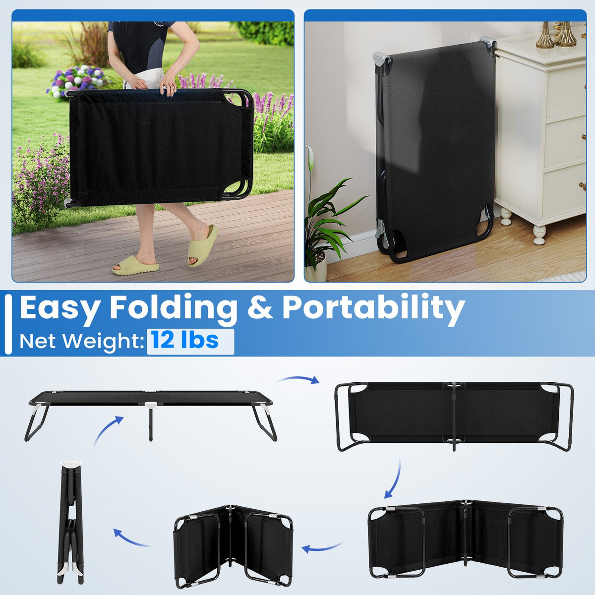 Outdoor Portable Folding Camping Bed for Sleeping Hiking Travel-Black view 8