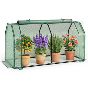 Outdoor Portable Mini Greenhouse with PE Cover and Zippered Door for Vegetables-Green