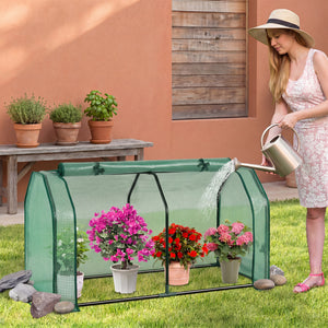 Outdoor Portable Mini Greenhouse with PE Cover and Zippered Door for Vegetables-Green view 2