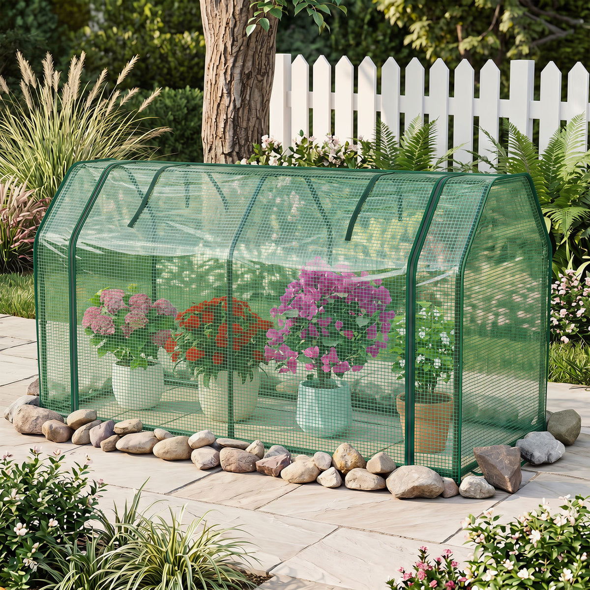 Outdoor Portable Mini Greenhouse with PE Cover and Zippered Door for Vegetables-Green view 3