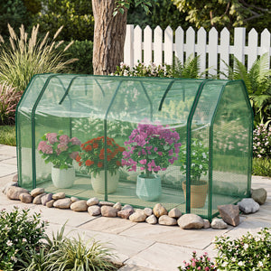 Outdoor Portable Mini Greenhouse with PE Cover and Zippered Door for Vegetables-Green view 3