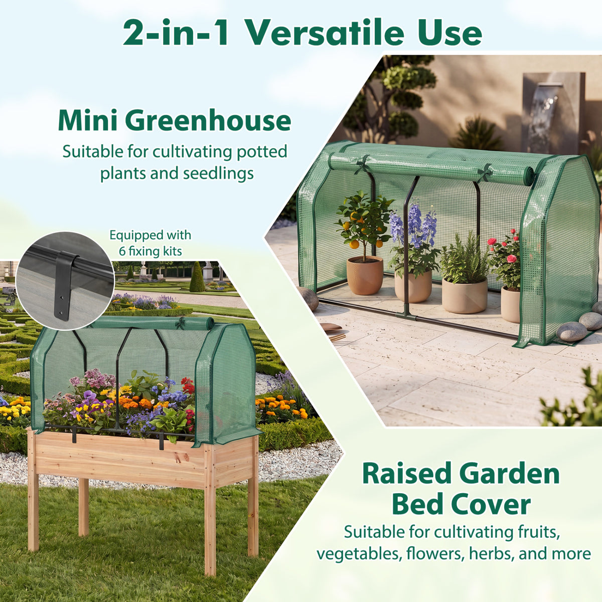 Outdoor Portable Mini Greenhouse with PE Cover and Zippered Door for Vegetables-Green view 6