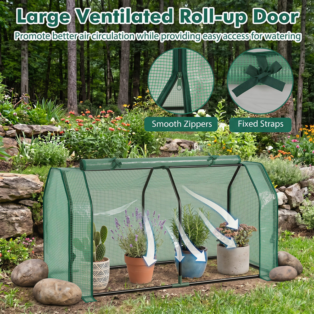 Outdoor Portable Mini Greenhouse with PE Cover and Zippered Door for Vegetables-Green view 7