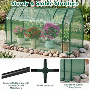 Outdoor Portable Mini Greenhouse with PE Cover and Zippered Door for Vegetables-Green view 8