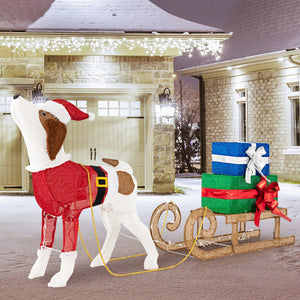 Outdoor Pre-lit Xmas Dog and Sleigh with 170 Warm Bright Lights for Porch view 3