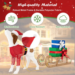 Outdoor Pre-lit Xmas Dog and Sleigh with 170 Warm Bright Lights for Porch view 5