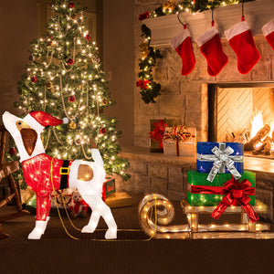 Outdoor Pre-lit Xmas Dog and Sleigh with 170 Warm Bright Lights for Porch view 7