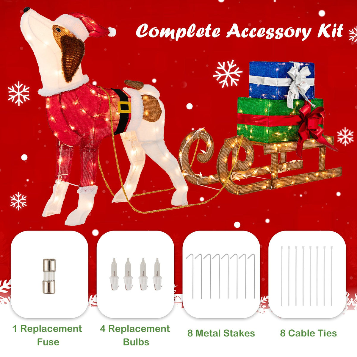 Outdoor Pre-lit Xmas Dog and Sleigh with 170 Warm Bright Lights for Porch view 8