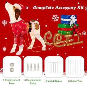 Outdoor Pre-lit Xmas Dog and Sleigh with 170 Warm Bright Lights for Porch view 8