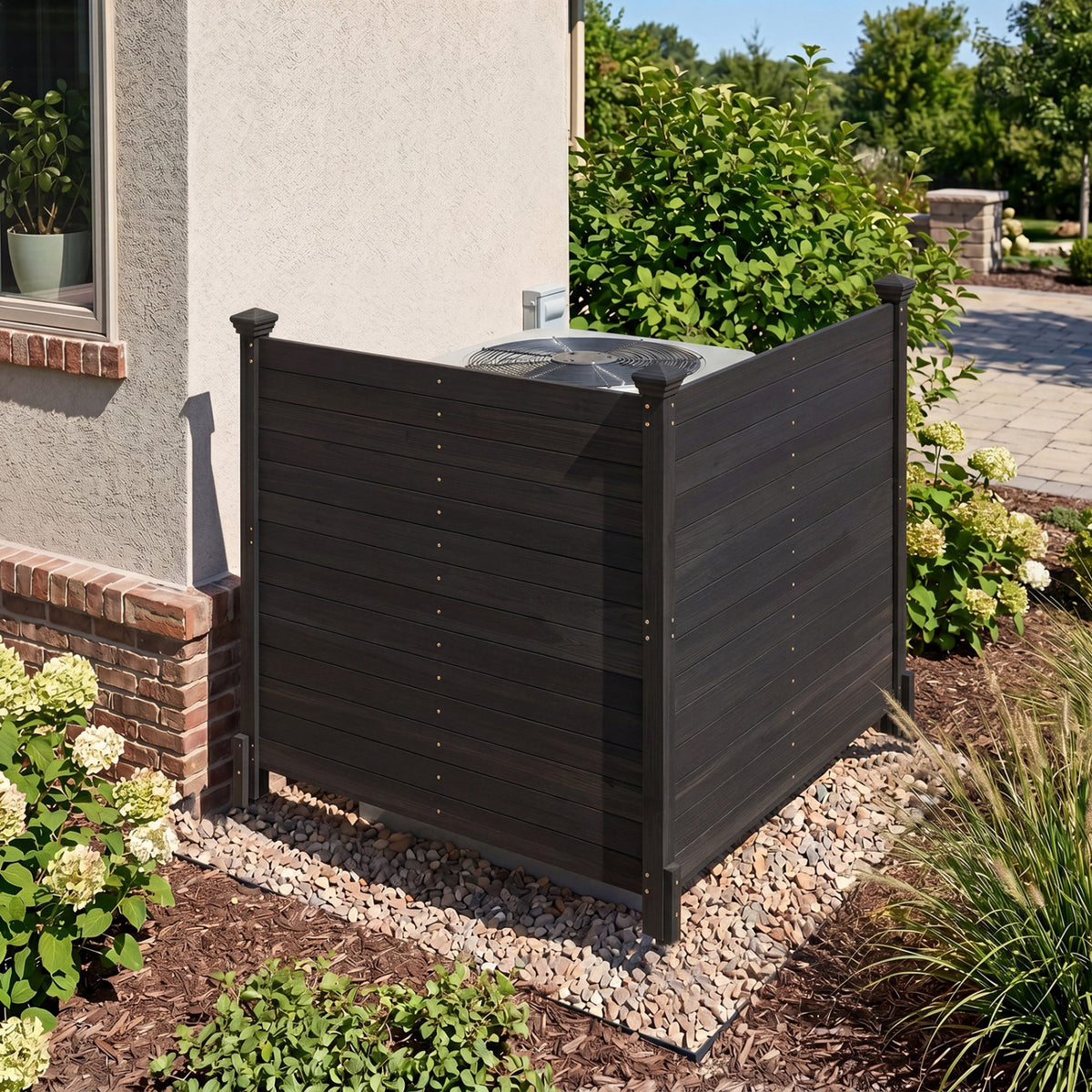 Outdoor Privacy Air Conditioner Fence for Outside and Backyard-Black view 2