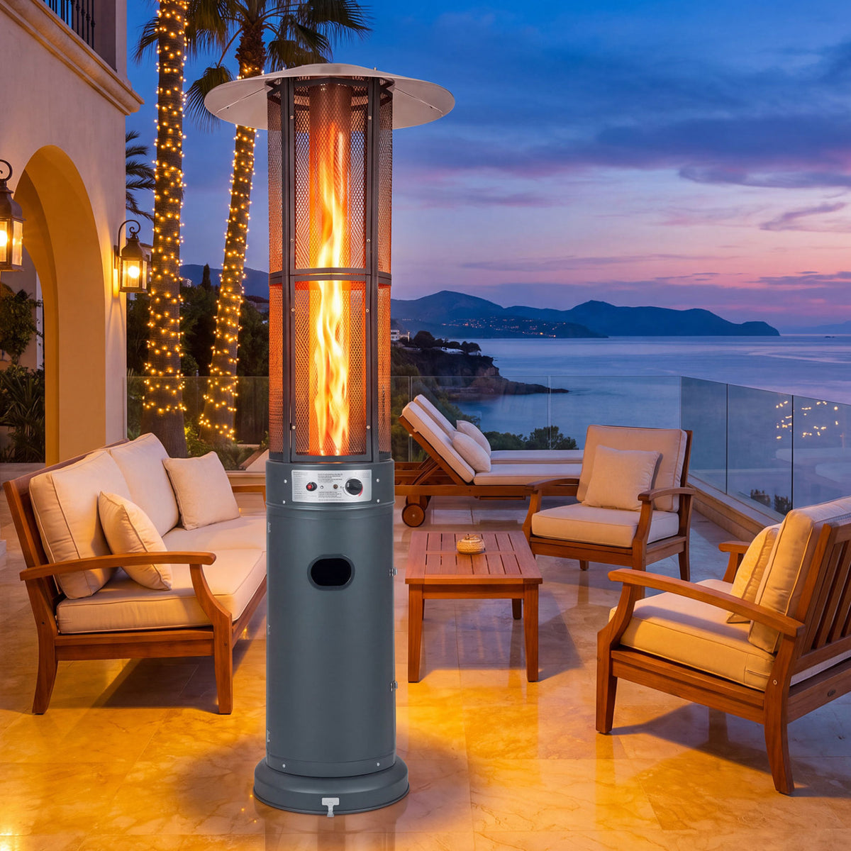 Outdoor Propane Patio Heater with Glass Tube and Tilt-Over Protection-Darkgray view 2