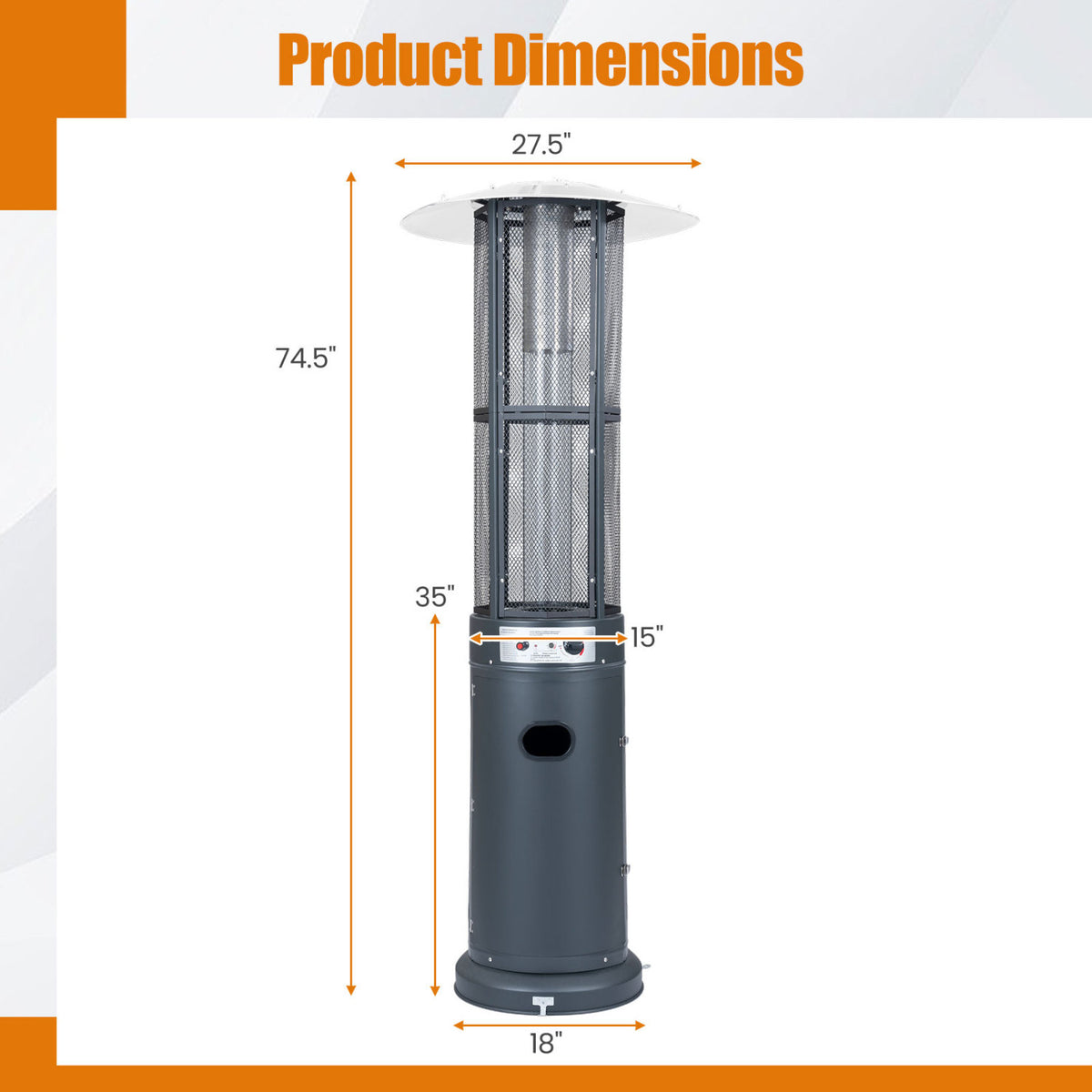 Outdoor Propane Patio Heater with Glass Tube and Tilt-Over Protection-Darkgray view 5