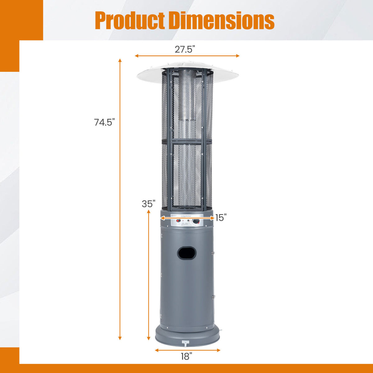 Outdoor Propane Patio Heater with Glass Tube and Tilt-Over Protection-Gray view 5