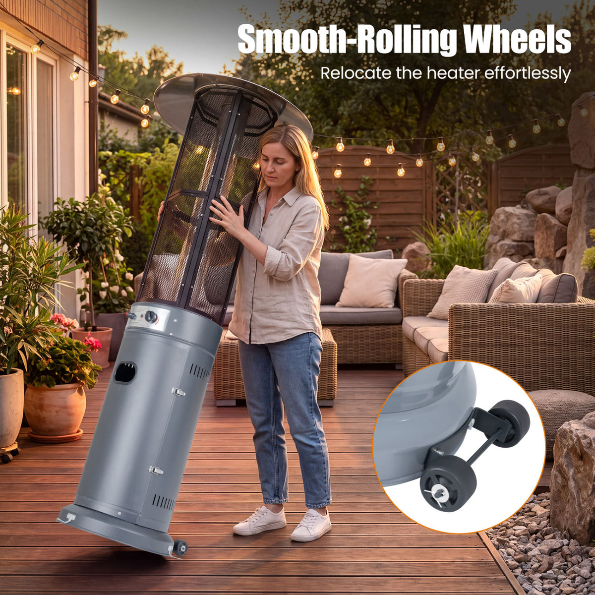 Outdoor Propane Patio Heater with Glass Tube and Tilt-Over Protection-Gray view 8