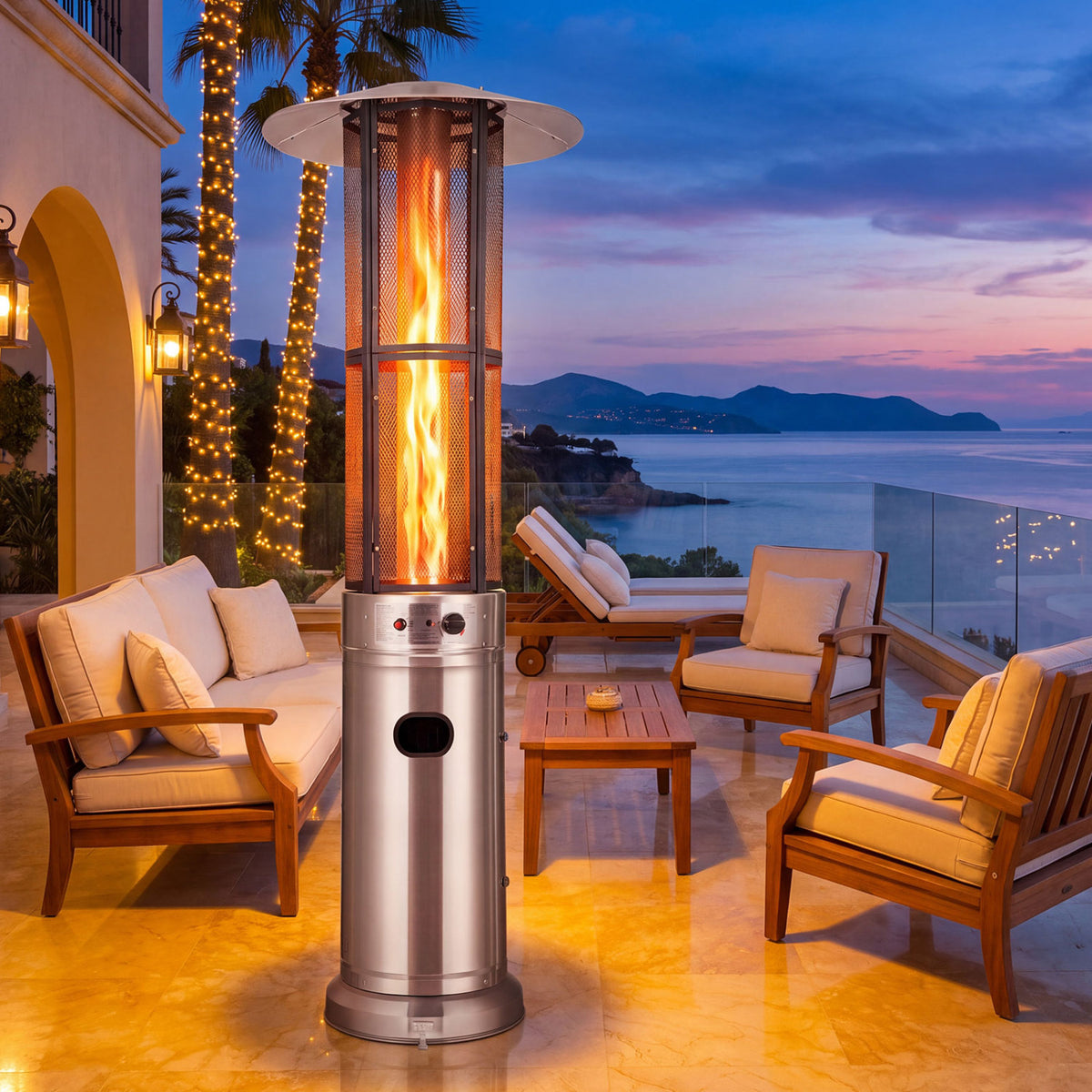 Outdoor Propane Patio Heater with Glass Tube and Tilt-Over Protection-Silver view 2