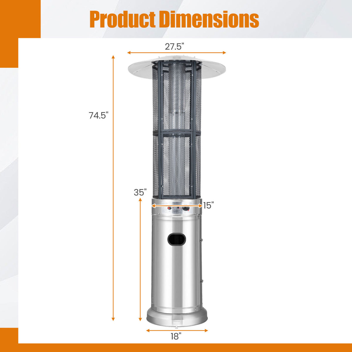 Outdoor Propane Patio Heater with Glass Tube and Tilt-Over Protection-Silver view 4