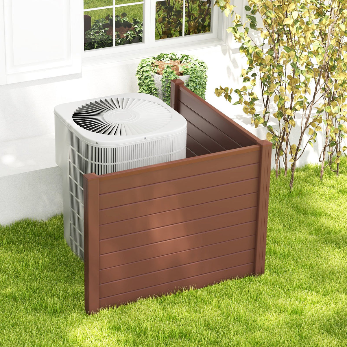 Outdoor PVC Air Conditioner Fence with 20 Inch Long Stakes-Brown view 3
