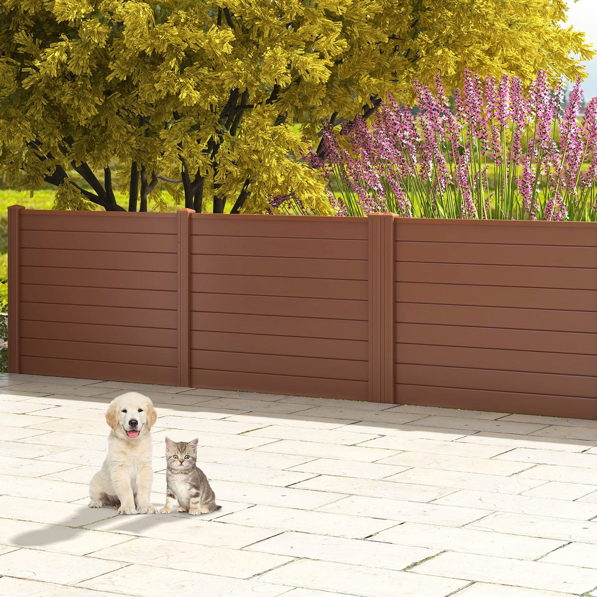 Outdoor PVC Air Conditioner Fence with 20 Inch Long Stakes-Brown view 6