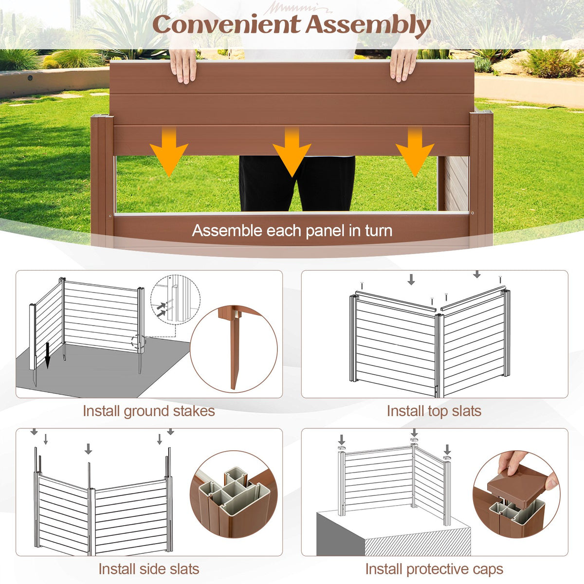 Outdoor PVC Air Conditioner Fence with 20 Inch Long Stakes-Brown view 7