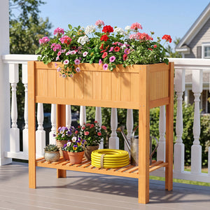 Outdoor Raised Garden Bed Fir Wood Planter Box with Bottom Storage Shelf and Protective Liner-Orange view 3