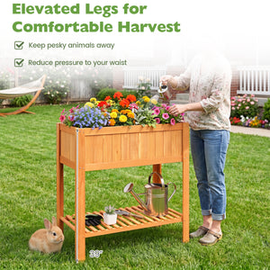 Outdoor Raised Garden Bed Fir Wood Planter Box with Bottom Storage Shelf and Protective Liner-Orange view 5
