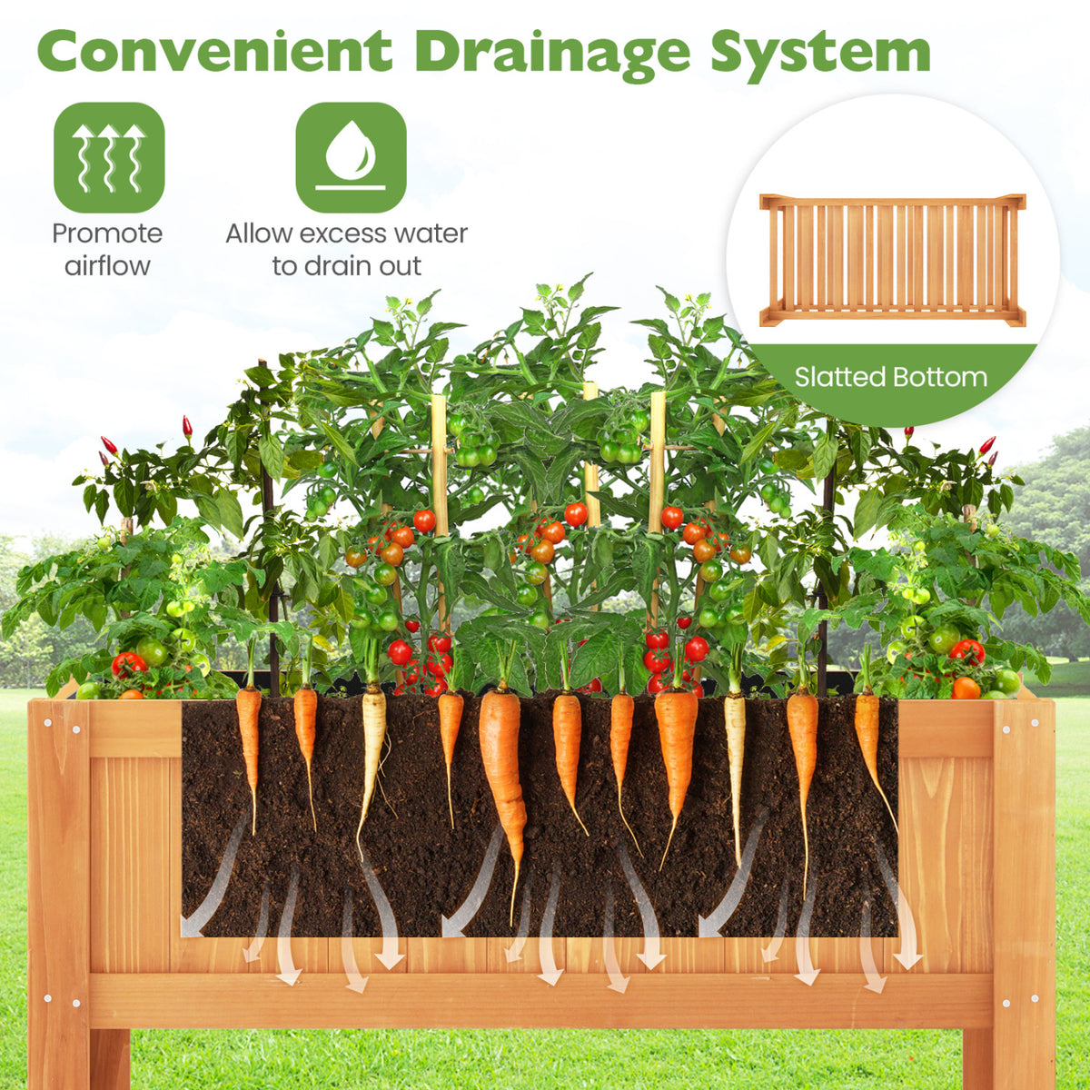 Outdoor Raised Garden Bed Fir Wood Planter Box with Bottom Storage Shelf and Protective Liner-Orange view 6