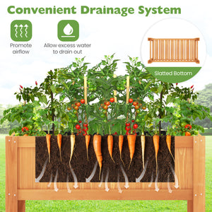 Outdoor Raised Garden Bed Fir Wood Planter Box with Bottom Storage Shelf and Protective Liner-Orange view 6