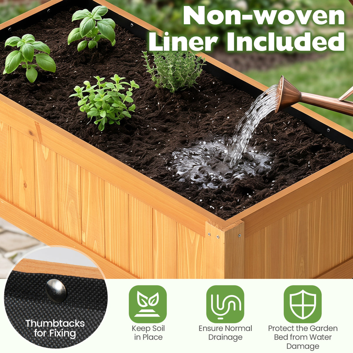 Outdoor Raised Garden Bed Fir Wood Planter Box with Bottom Storage Shelf and Protective Liner-Orange view 7
