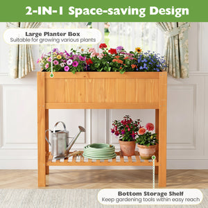 Outdoor Raised Garden Bed Fir Wood Planter Box with Bottom Storage Shelf and Protective Liner-Orange view 8