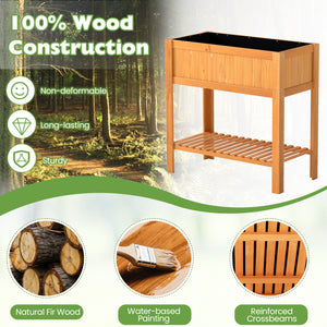 Outdoor Raised Garden Bed Fir Wood Planter Box with Bottom Storage Shelf and Protective Liner-Orange view 9