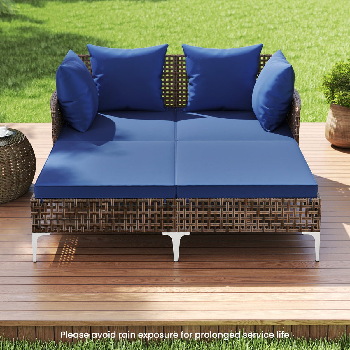 Outdoor Rattan Double Daybed Wicker Chaise Lounge-Navy view 3