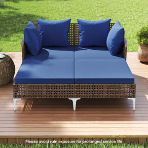 Outdoor Rattan Double Daybed Wicker Chaise Lounge-Navy view 3