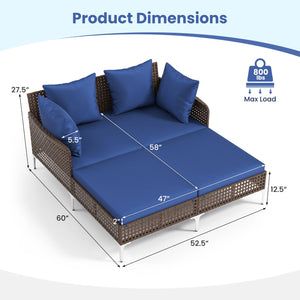Outdoor Rattan Double Daybed Wicker Chaise Lounge-Navy view 4