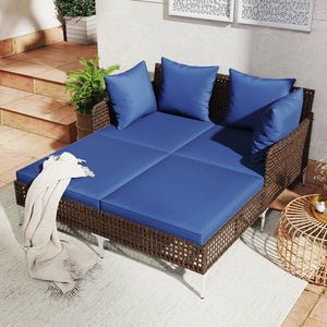 Outdoor Rattan Double Daybed Wicker Chaise Lounge-Navy view 5