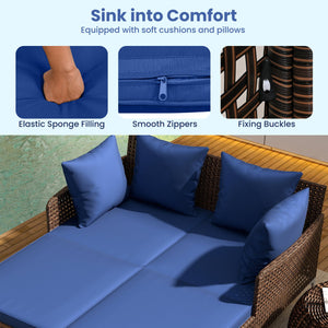 Outdoor Rattan Double Daybed Wicker Chaise Lounge-Navy view 7