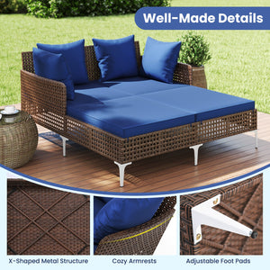 Outdoor Rattan Double Daybed Wicker Chaise Lounge-Navy view 9