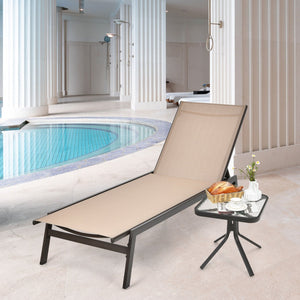Outdoor Reclining Chaise Lounge Chair with 6-Position Adjustable Back-Brown view 2