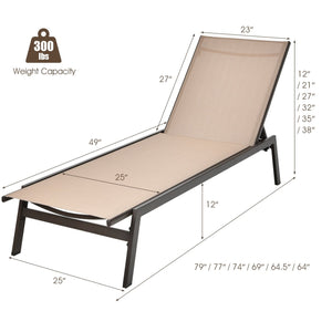 Outdoor Reclining Chaise Lounge Chair with 6-Position Adjustable Back-Brown view 4
