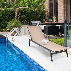 Outdoor Reclining Chaise Lounge Chair with 6-Position Adjustable Back-Brown view 7