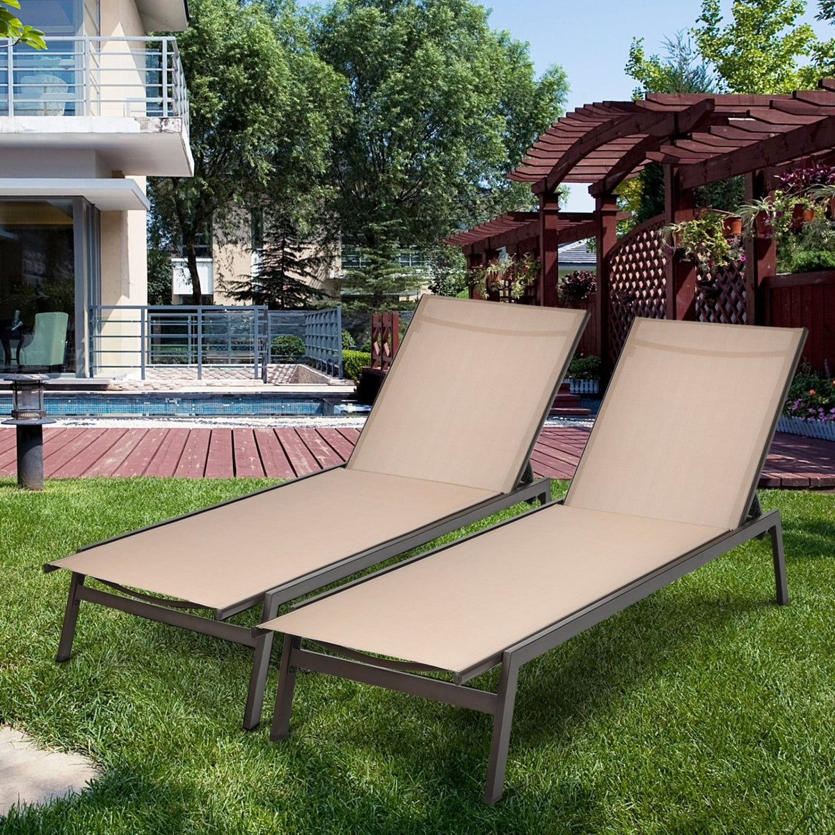Outdoor Reclining Chaise Lounge Chair with 6-Position Adjustable Back-Brown view 8