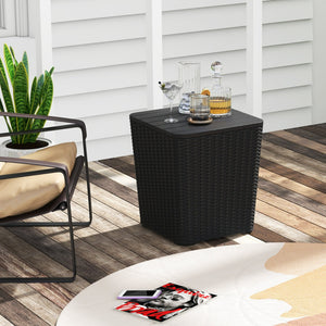Outdoor Resin Storage Side Table with Removable Lid and Wicker-woven Accent-Black view 2
