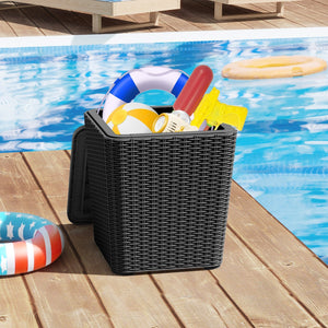 Outdoor Resin Storage Side Table with Removable Lid and Wicker-woven Accent-Black view 9