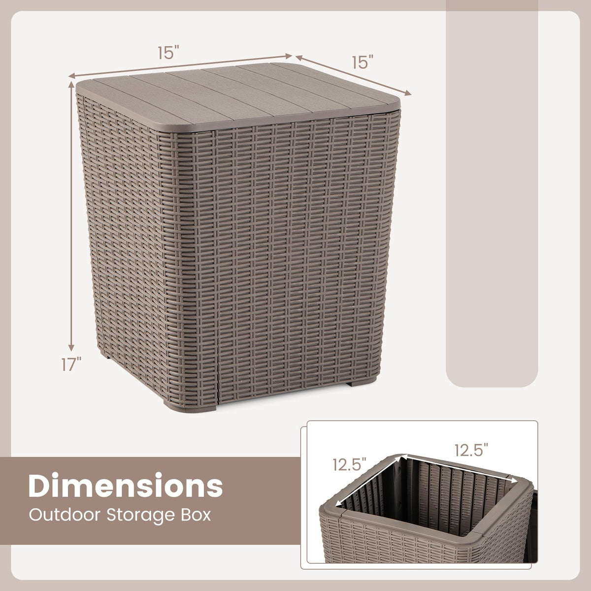 Outdoor Resin Storage Side Table with Removable Lid and Wicker-woven Accent-Coffee view 5