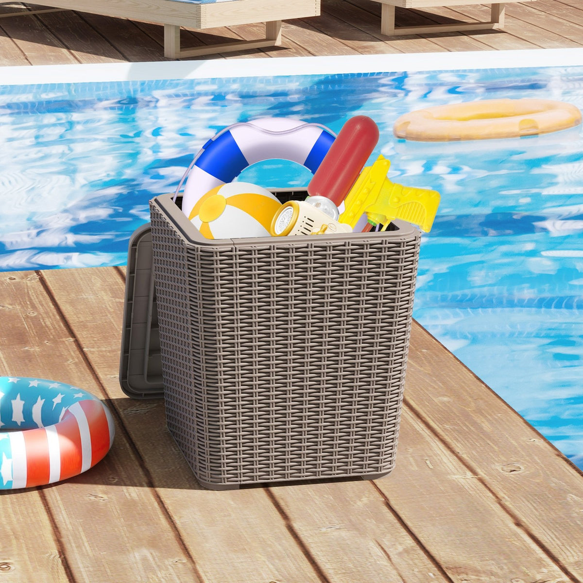 Outdoor Resin Storage Side Table with Removable Lid and Wicker-woven Accent-Coffee view 6